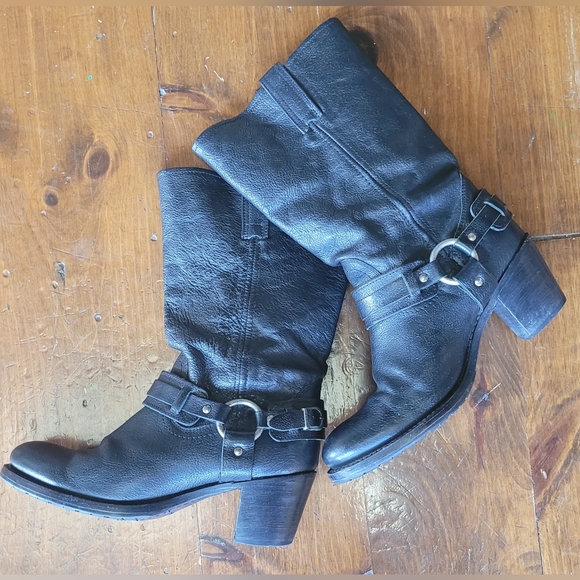 Frye Black Leather Harness Boots - Picture 4 of 16